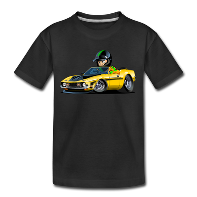Yellow Sports Car Cartoon Kids T-Shirt - black