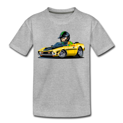 Yellow Sports Car Cartoon Kids T-Shirt - heather gray