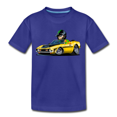 Yellow Sports Car Cartoon Kids T-Shirt - royal blue
