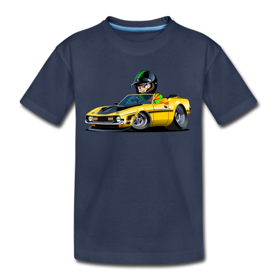 Yellow Sports Car Cartoon Kids T-Shirt - navy