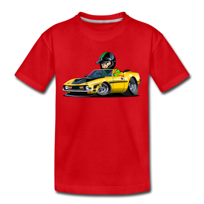 Yellow Sports Car Cartoon Kids T-Shirt - red