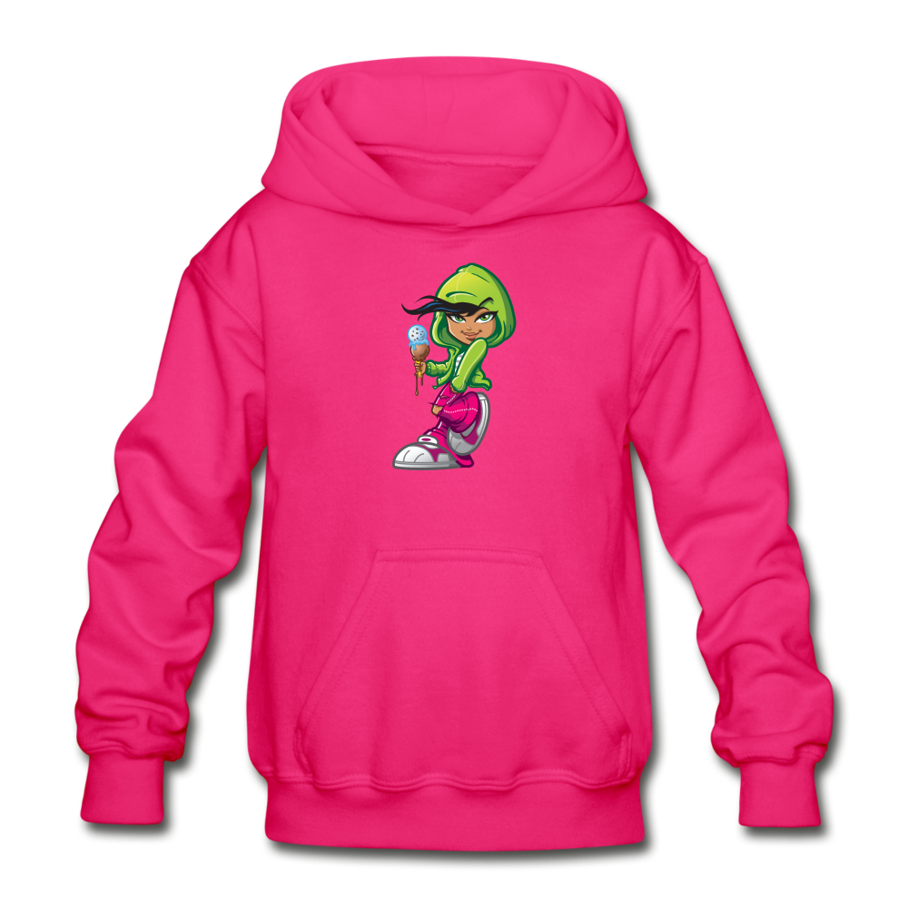 Cartoon Girl Kids Hoodie - fuchsia