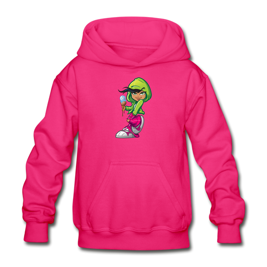 Cartoon Girl Kids Hoodie - fuchsia