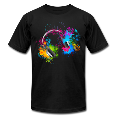 Colorful Abstract Floral Headphones T-Shirt - black