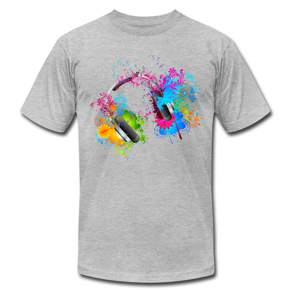 Colorful Abstract Floral Headphones T-Shirt - heather gray
