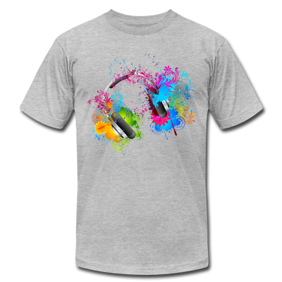 Colorful Abstract Floral Headphones T-Shirt - heather gray