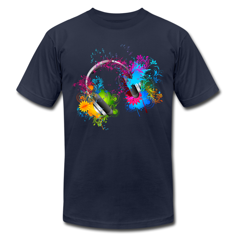 Colorful Abstract Floral Headphones T-Shirt - navy