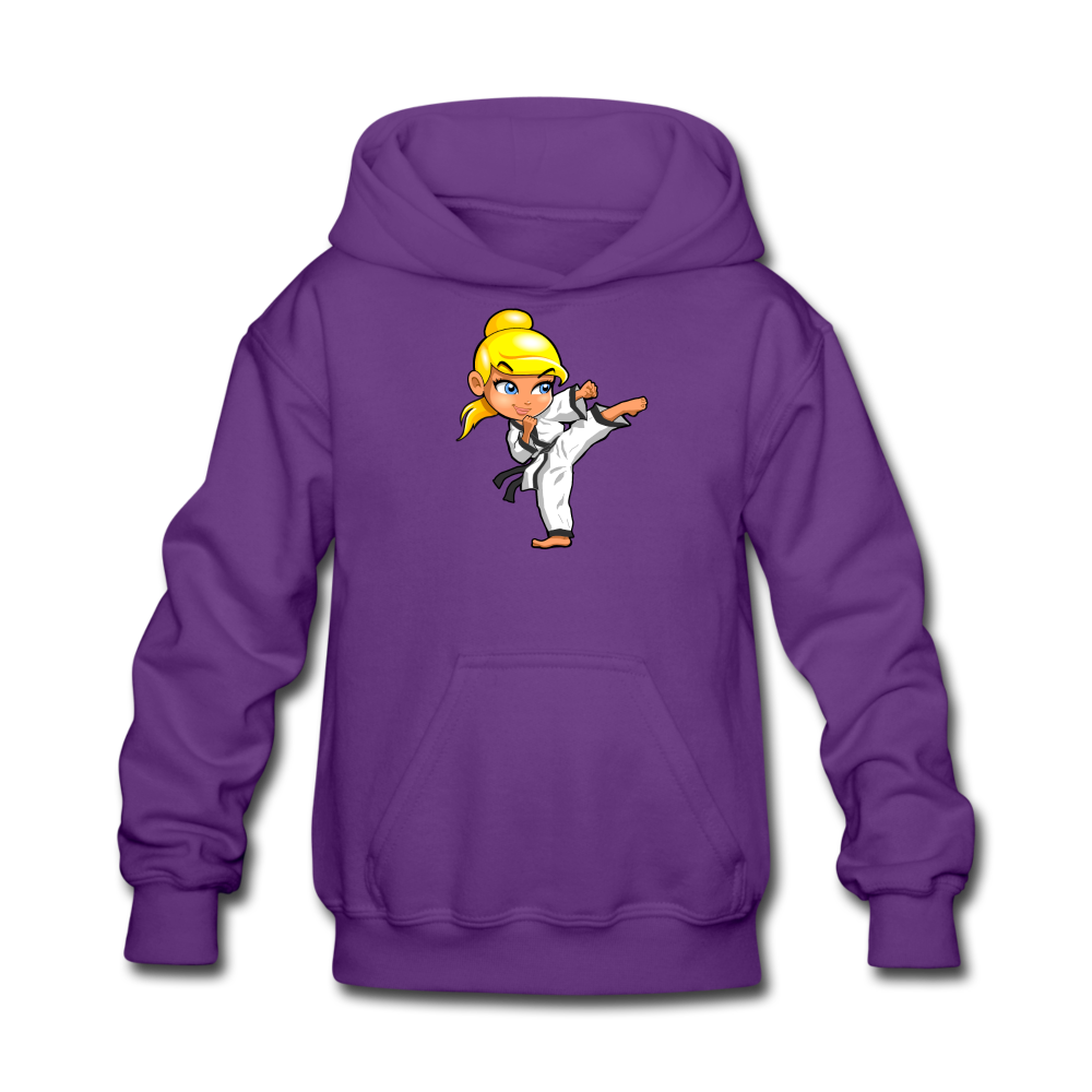 Karate Girl Cartoon Kids Purple S Hoodie - purple