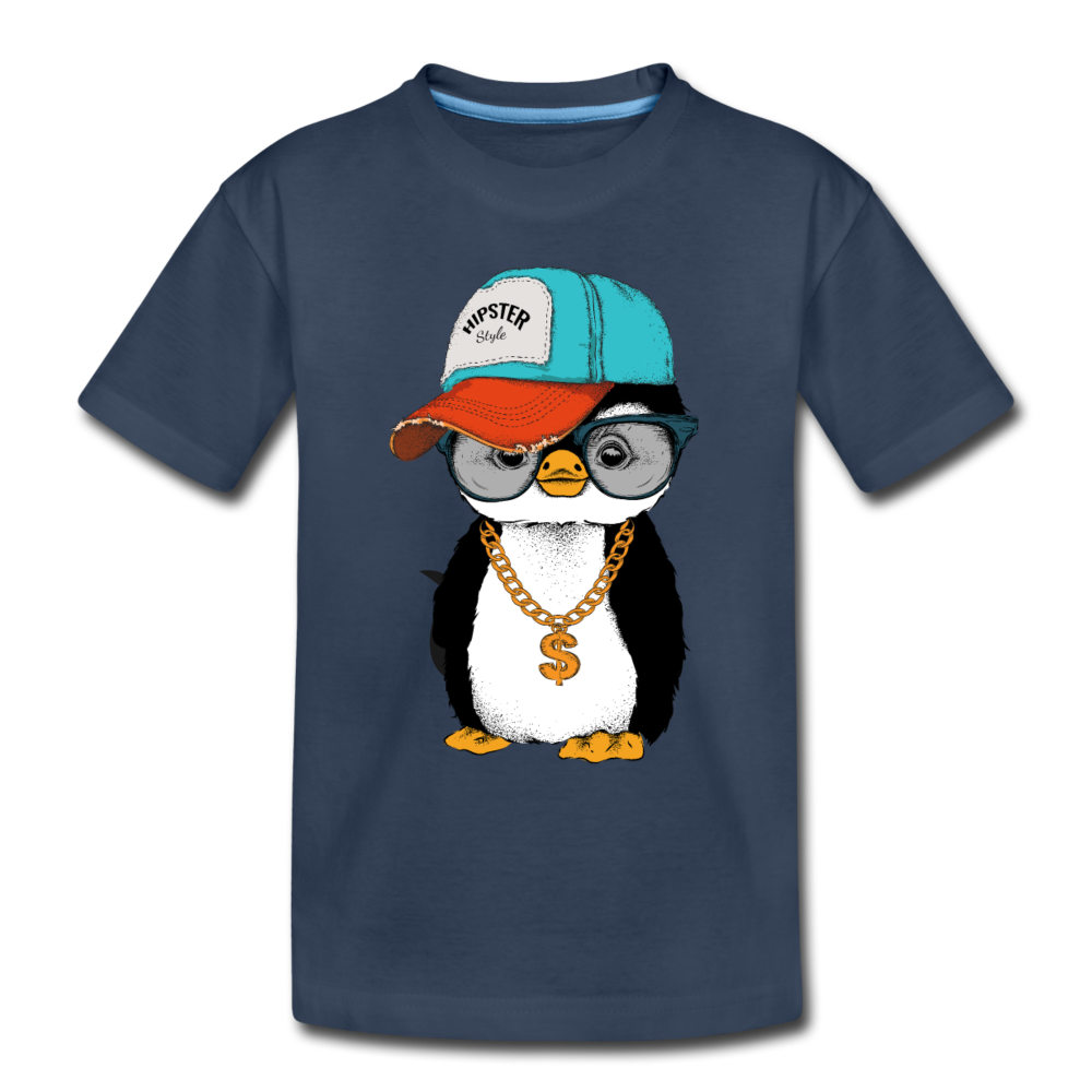 Hipster Penguin Navy Kids T-Shirt 2 - navy