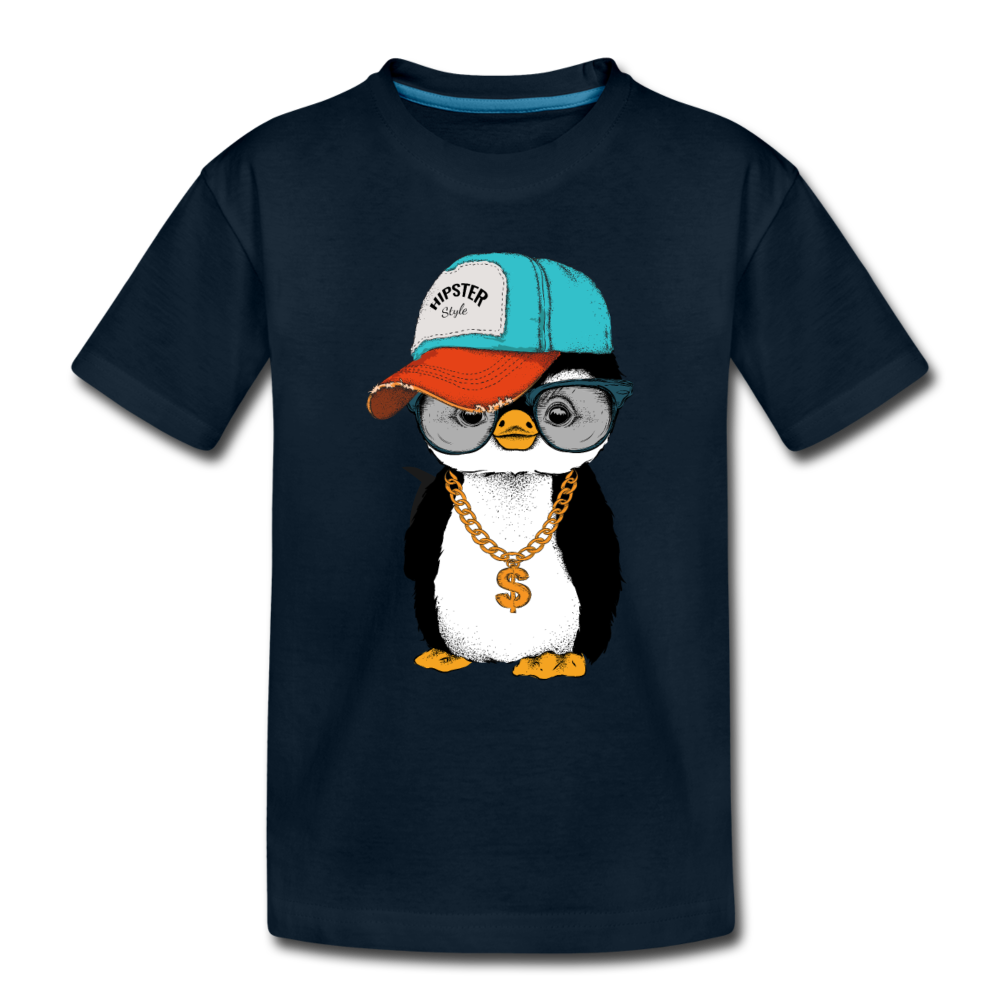 Hipster Penguin Navy Kids T-Shirt - deep navy